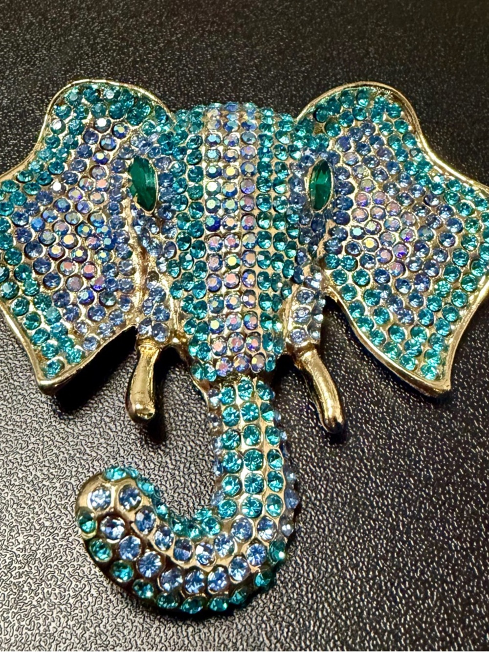 Teal and Blue Jeweled Elephant Brooch